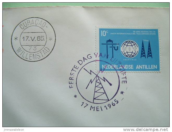Netherlands Antilles (Curacao) 1965 FDC Cover - ITU Centenary - Communication Equipment - Antenna Cancel - Globe - Antillen