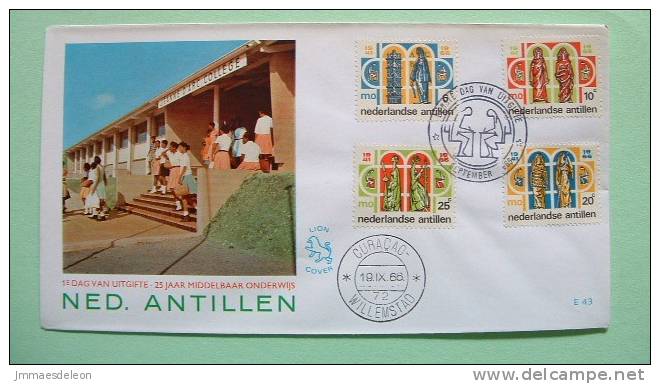Netherlands Antilles (Curacao) 1966 FDC Cover - Liberal Arts And Grammar - Arithmetic - Astronomy - Music - Geometry - Antilles