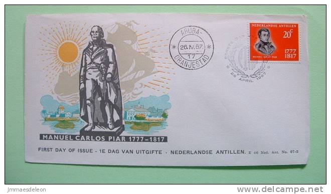 Netherlands Antilles (Aruba) 1967 FDC Cover - Manuel Carlos Piar - Independence Hero - Ship - Antillas Holandesas