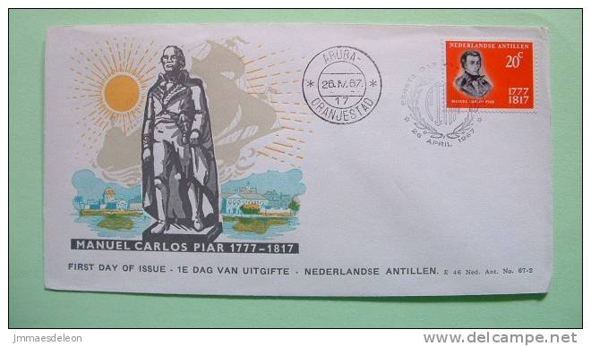 Netherlands Antilles (Aruba) 1967 FDC Cover - Manuel Carlos Piar - Independence Hero - Ship - West Indies