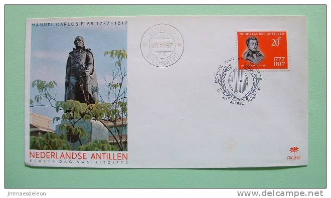 Netherlands Antilles (Curacao) 1967 FDC Cover - Manuel Carlos Piar - Independence Hero - Statue Uniform - Antilles