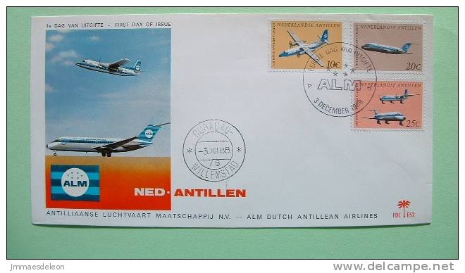 Netherlands Antilles (Curacao) 1968 FDC Cover - Dutch Airlines - Planes - Antillen