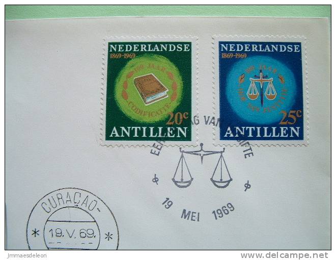 Netherlands Antilles (Curacao) 1969 FDC Cover - Court Of Justice - Scale - Book - West Indies