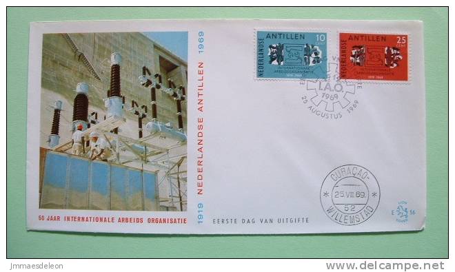 Netherlands Antilles (Curacao) 1969 FDC Cover - Workers ILO Emblem Cactus - Electricity Equipment - West Indies