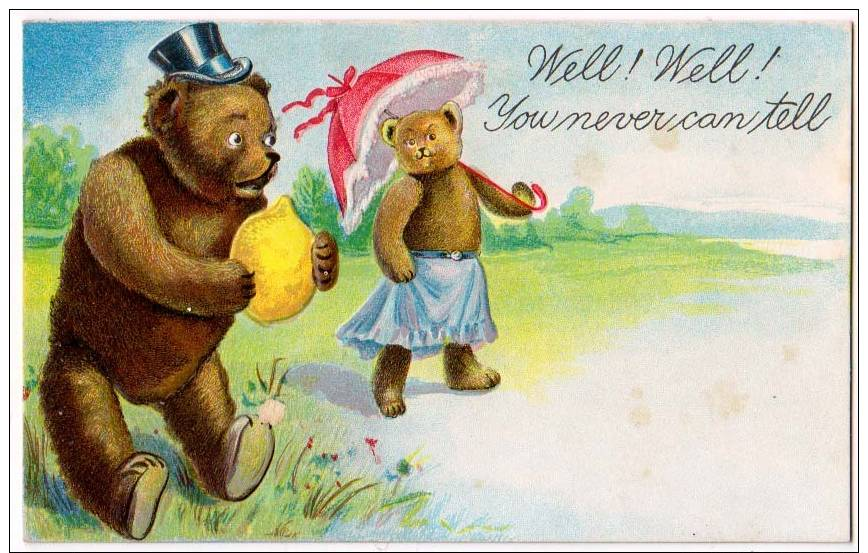 Papa Teddy Bear With A Lemon And Mama Bear With A Umbrella - Bears