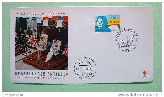 Netherlands Antilles (Curacao) 1969 FDC Cover - Queen Juliana And Rising Sun - Palace Interior - Antilles