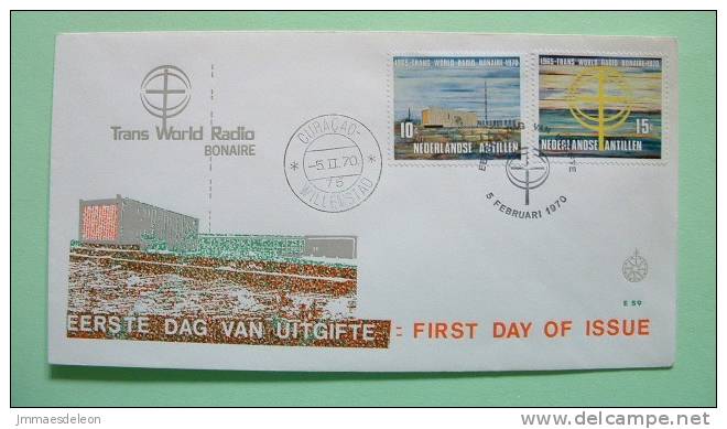 Netherlands Antilles (Curacao) 1970 FDC Cover - Radio Bonaire Waves And Cross Antenna - Antille