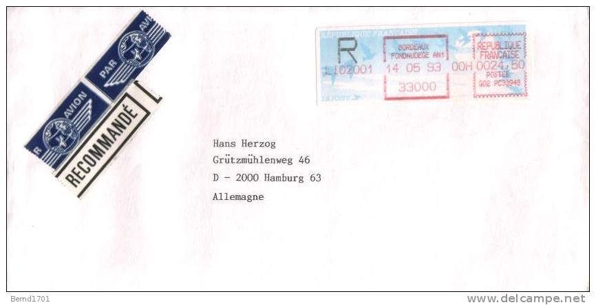 Frankreich / France - Einschreiben / Registered Letter (d058) - Storia Postale