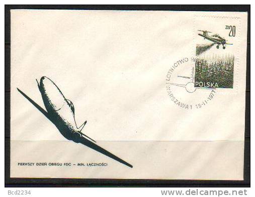 POLAND FDC 1977 MODERN AVIATION Glider Planes Aircraft Airplane Spraying Forest Pine Trees - FDC