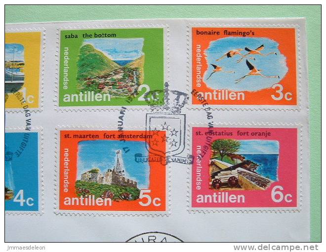 Netherlands Antilles (Curacao) 1972 FDC Cover - Bird Flamingo Bridge Water Tower Fort - Antillas Holandesas