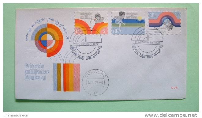 Netherlands Antilles (Curacao) 1972 FDC Cover - Surtax For Child Welfare - Child Playing In Water With Ball - Antillen