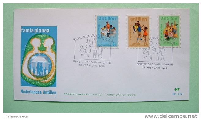 Netherlands Antilles 1974 FDC Maxicard - Planned Parenthood - World Population Year - Children Family - Antillas Holandesas