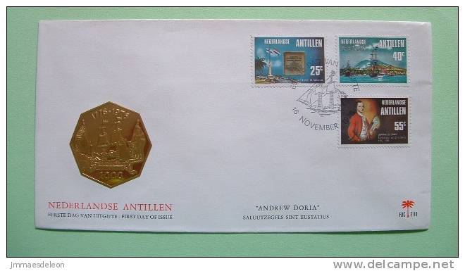 Netherlands Antilles 1976 FDC Cover - Bicentennial Of The First Salute To USA - Ship Boat Flags - Antillen