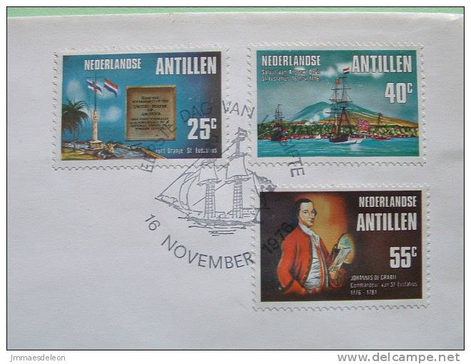 Netherlands Antilles 1976 FDC Cover - Bicentennial Of The First Salute To USA - Ship Boat Flags - Antilles