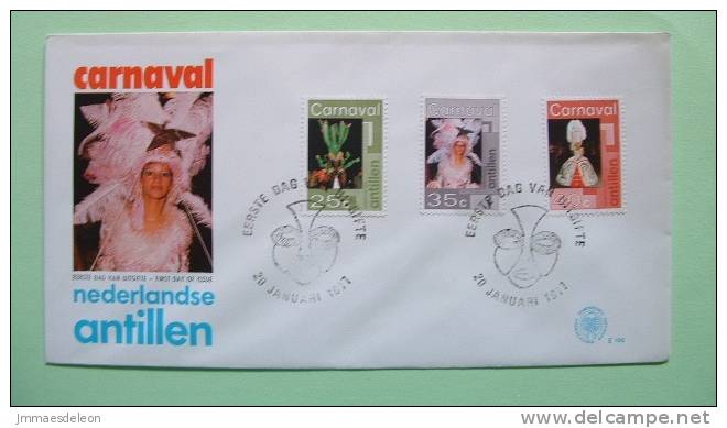 Netherlands Antilles 1977 FDC Cover - Carnaval - Dancers With Cactus Headdress - Feathers - Pompadour Costume - Antilles