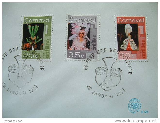 Netherlands Antilles 1977 FDC Cover - Carnaval - Dancers With Cactus Headdress - Feathers - Pompadour Costume - West Indies
