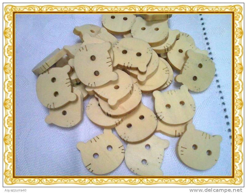 30  BOTTONI  GATTINO  LEGNO GATTO - Scrapbooking