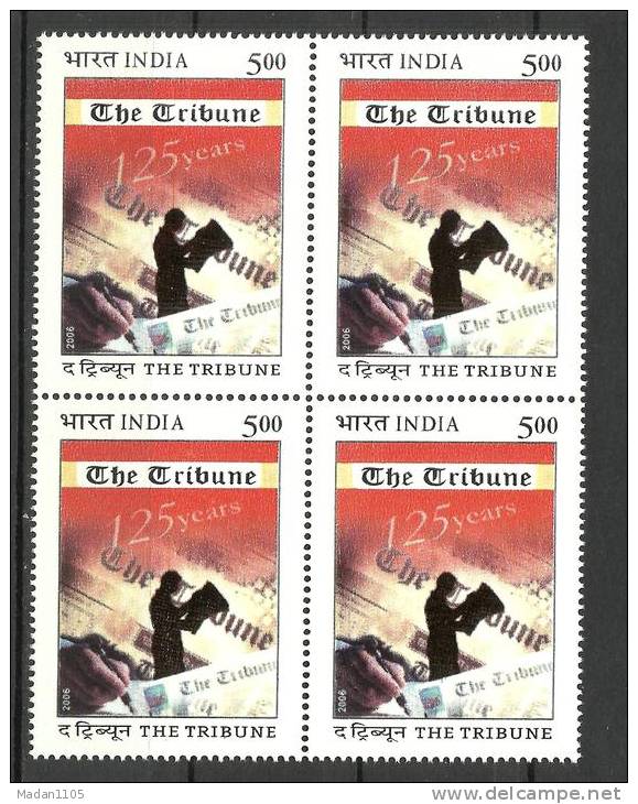 INDIA, 2006, 150 Years Of The Tribune, (Newspaper), Block Of 4, MNH, (**) - Nuevos