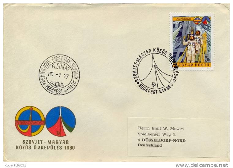 Hungary 1980 FDC Air Mail Intercosmos Cooperative Space Program With USSR - Europe