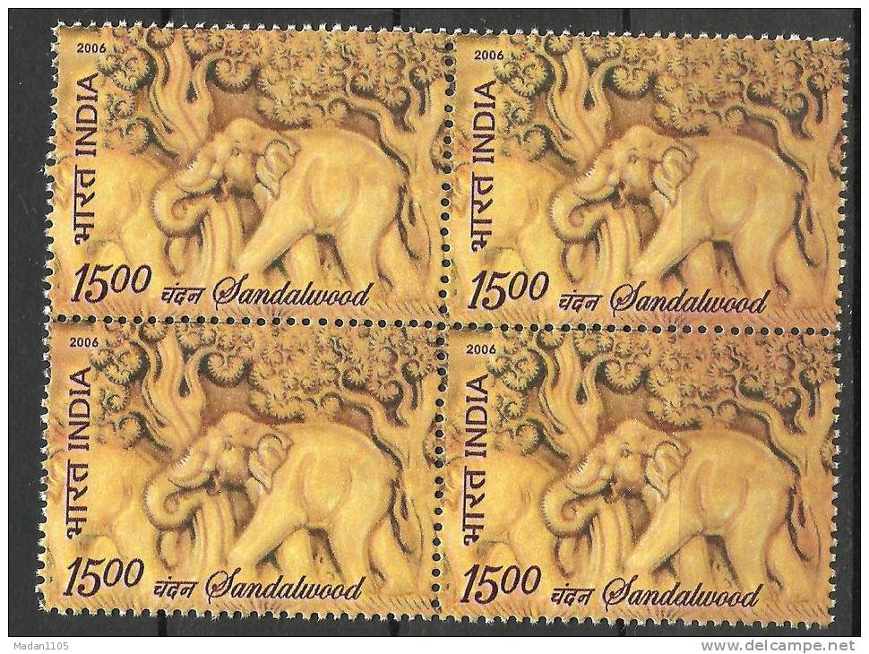 INDIA, 2006, Sandalwood (Santalum Album), First Scented Stamp Of India, Block Of 4,   MNH, (**) - Nuevos
