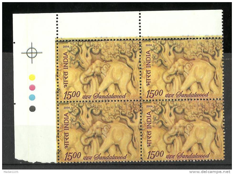 INDIA, 2006, Sandalwood (Santalum Album), First Scented Stamp Of India, Block Of 4, With T/L Top Left,  MNH, (**) - Unused Stamps