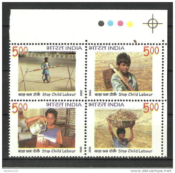 INDIA, 2006, Stop Child Labour Setenant Block Of 4,With Traffic Lights,  MNH, (**) - Nuevos