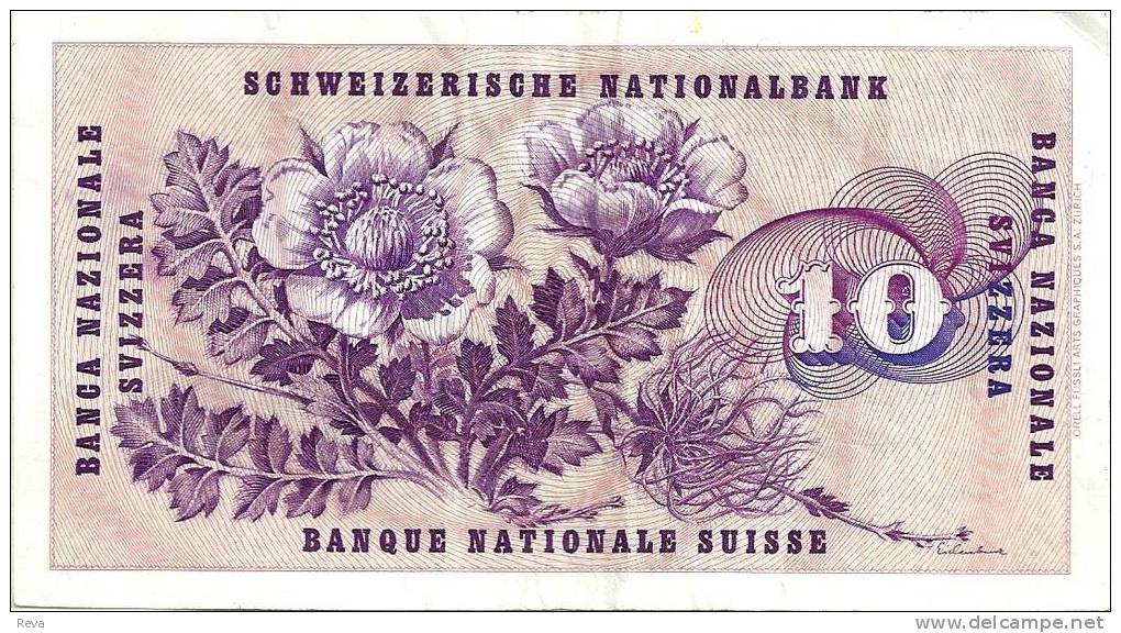 SWITZERLAND 10 FRANCS PINK MAN HEAD FRONT & FLOWERS BACK DATED 20-03-1963 VF+ SIG39 P.45h READ DESCRIPTION ! - Schweiz