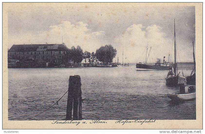 Germany Deutsches Reich PPC Sonderburg A. Alsen Hafen-einfahrt Schiff & Schloss (2 Scans) - Nordschleswig