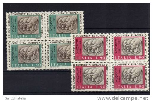 1971 - REPUBBLICA ITALIANA - VENTENNALE C.E.C.A. - SERIE COMPLETA IN QUARTINA. MNH. - 1971-80:  Nuovi