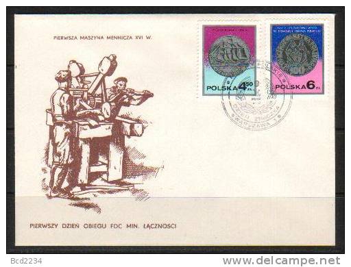 POLAND FDC 1977 STAMP DAY POLISH COINS ON STAMPS Ships Lions Crowns Museums Coin Making Smithing - FDC