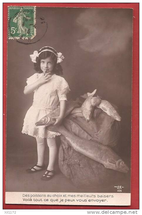 C0786 1er Avril, 1.April,Des Poissons Au Choix Et Jeune Fille En Blanc.Circulé  En 1913. JK 105 - 1er Avril - Poisson D'avril