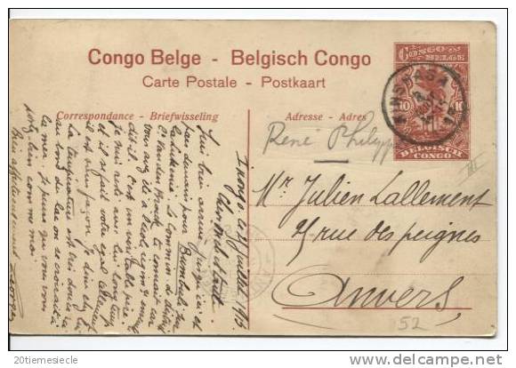 Belgisch Congo Belge CP Vue 54 Entier 10 C C.Kinshasa 1913  AP291 - Entiers Postaux