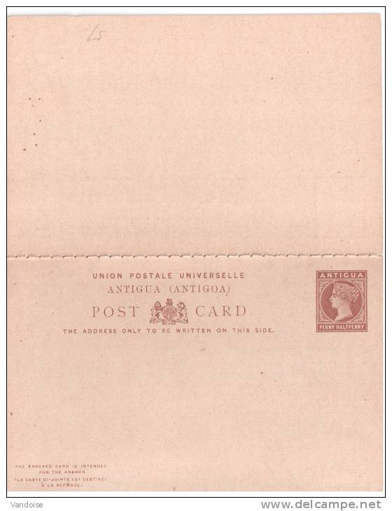 ANTIGUA CARTE POSTALE  PENNY HALFPENNY AVEC REPONSE PAYEE - 1858-1960 Crown Colony