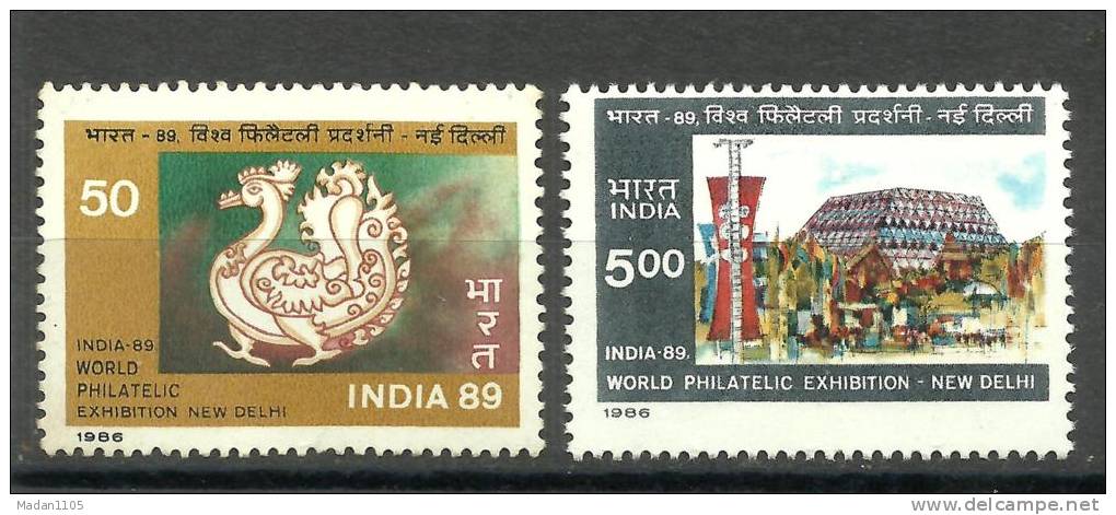 INDIA, 1987, India 89, Philatelic ( Stamp). Exhibition, New Delhi,  Set 2 V,  MNH, (**) - Esposizioni Filateliche