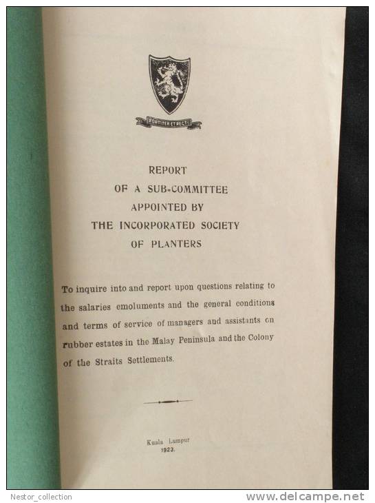 Planteurs Caoutchouc  Agriculture Malaisie Report Society Of Planters Malay Peninsula  1923 Rare - Agricoltura