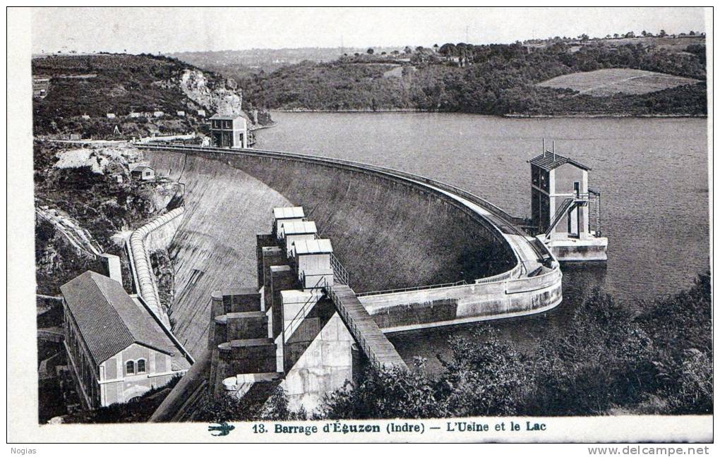 LE BARRAGE D'EGUZON - TROIS BELLES CARTES - SEPIA - L'USINE ET LE LAC, L'EMBARCADERE ET LA VEDETTE,LA CANAMISATION D'EAU - Autres & Non Classés