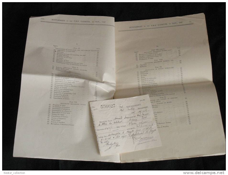 Suppément Federated Malay States Governement Gazette Mine Mining Title Oil Water... 1927 Rare - Voyage/ Exploration