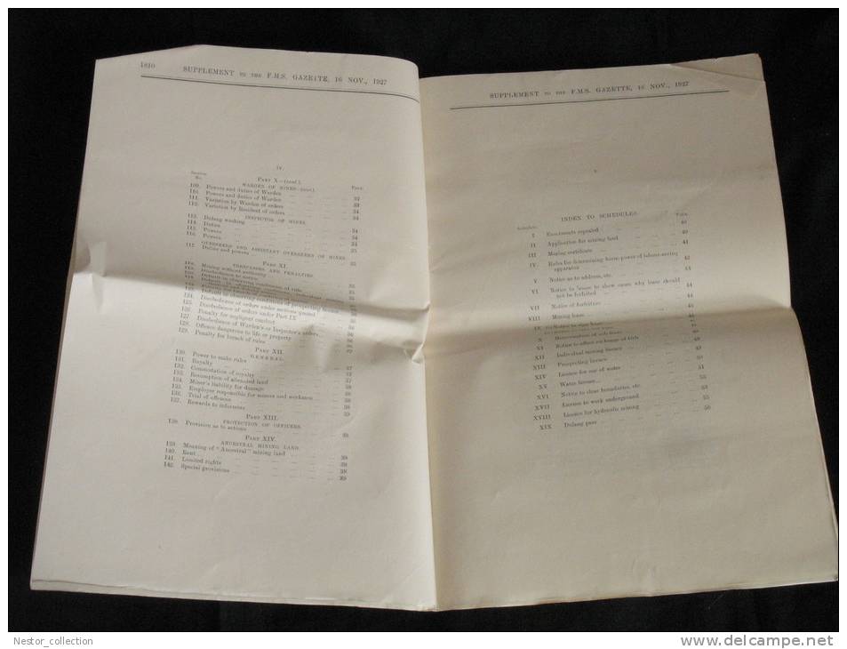 Suppément Federated Malay States Governement Gazette Mine Mining Title Oil Water... 1927 Rare - Travel/ Exploration