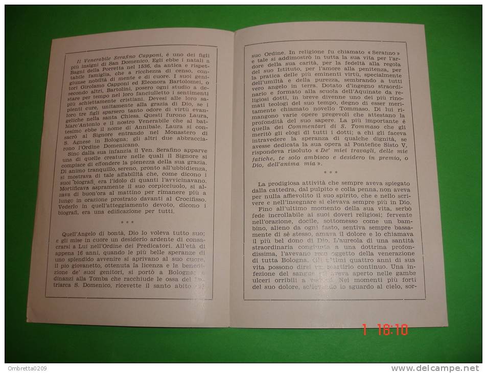 Ven.SERAFINO CAPPONI Da Bagni PORRETTA - Sepolto BOLOGNA Basilica S.Domenico - Santino  Cm  13,5 X 9 (grande - Images Religieuses