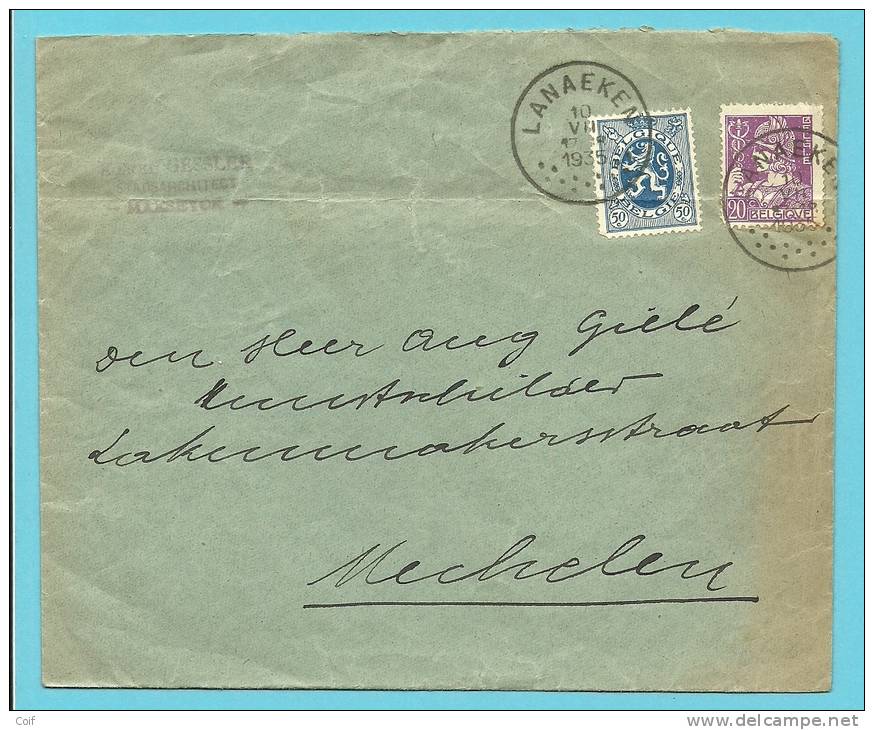 285+338 Op Brief Met Stempel LANAEKEN - 1932 Cérès Et Mercure