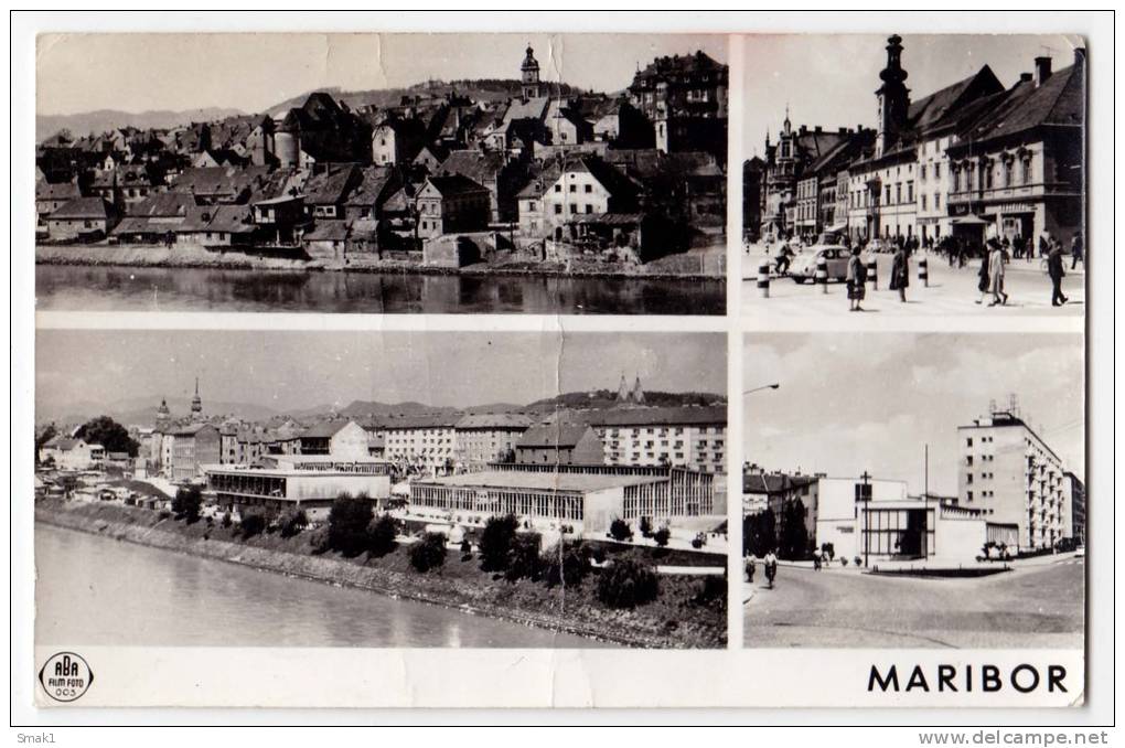EUROPE SLOVENIA MARIBOR 4 FOTOS CITY AREAS FOLDED OLD POSTCARD 1962. - Slovenia