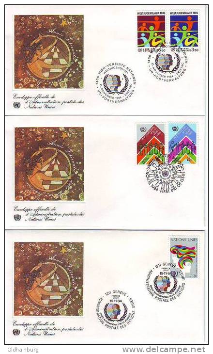 536n: UNO Wien, Genf, NY: Annee Internationale De La Jeunesse 1984...3 FDCs - Autres & Non Classés