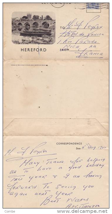 1952  HEREFORD, LETTER CARD Magna Chrome, HEREFORD Pour La FRANCE  /2136 - Briefe U. Dokumente