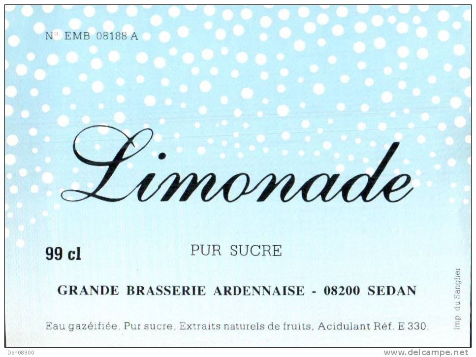 ETIQUETTE NEUVE LIMONADE PUR SUCRE GRANDE BRASSERIE ARDENNAISE SEDAN 08200 - Sonstige & Ohne Zuordnung