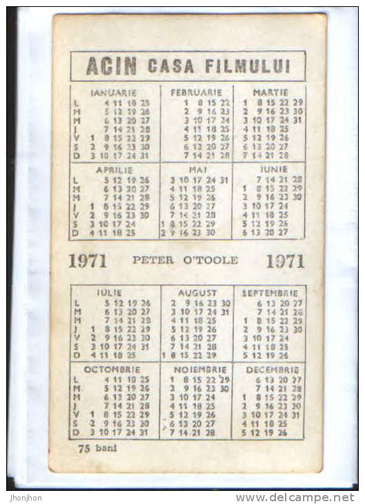 Romania-1971 Greeting Card Calendar With Irish Actor Peter O'Toole Film-2/scans - Petit Format : 1971-80
