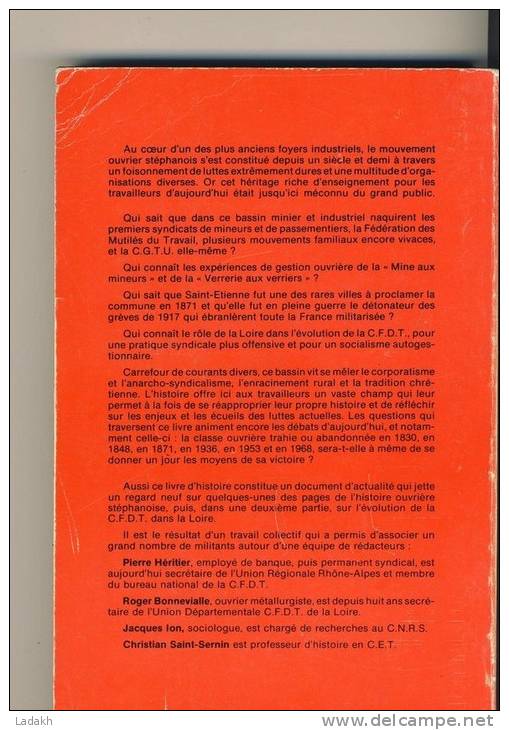 LIVRE BROCHE  1979  150 ANS DE LUTTES OUVRIERES DANS  BASSIN STEPHANOIS # HISTOIRE  SYNDICATS MINEURS PASSEMENTIERS#CFDT - Rhône-Alpes