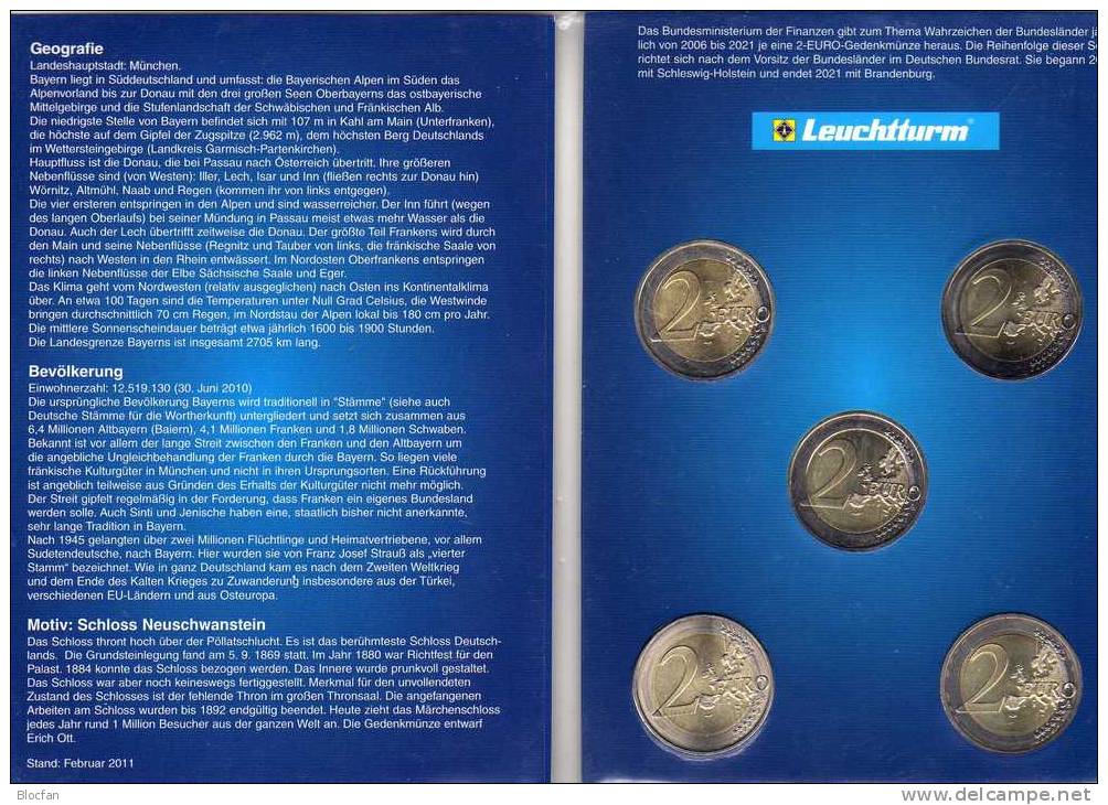 2 EURO Deutschland 2012 Stg 33€ Edition Schloß Neuschwanenstein Bayern Im Stempelglanz 5 Münzen Set Coin Card Of Germany - Collezioni