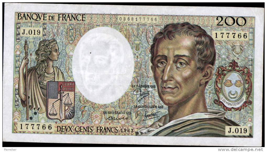 TTB BILLET DE DEUX CENT FRANCS MONTESQUIEU DATE 1983 - 200 F 1981-1994 ''Montesquieu''