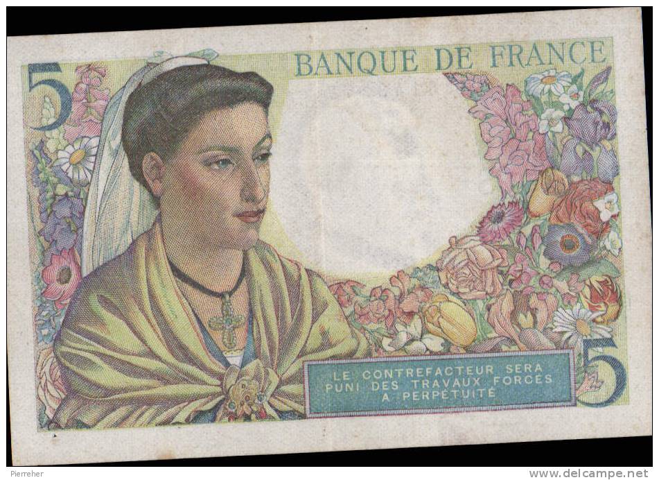 TTB BILLET DE CINQ FRANCS BERGER DATE DU 23.12.1943 - 5 F 1943-1947 ''Berger''