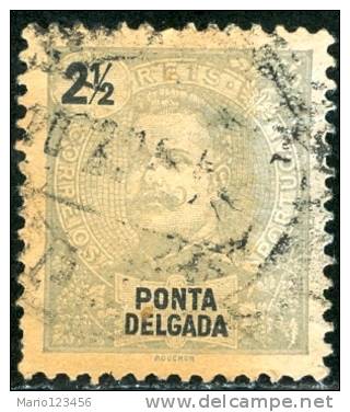 PONTA DELGADA, PORTUGUESE COLONY, KING CARLOS, 1897-1905, FRANCOBOLLO USATO, Scott 13 - Ponta Delgada